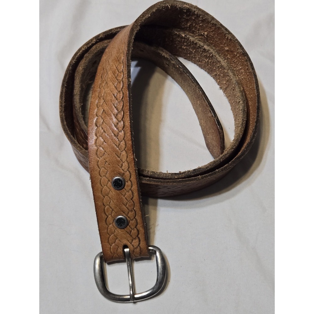 Vtg Handcrafted Full Grain Leather Belt 1.5" Basketweave Western Patina Sz 42-43